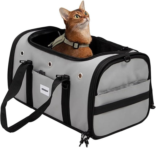 Pet Carrier Bag, Foldable Cat Bag Airline Approved, Soft-Sided Cat Travel Bag, Washable Dog Carrier Privacy Protection for Home Outdoor Travel(S, Grey)