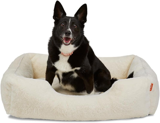 FUZI Luxury Aesthetic Dog Bed for Medium Dogs with Washable Cover, Pet Couch, Pet Bed with Sides, Non-Slip Bottom, Soft and Durable Calming Dog Bed, Faux Rabbit Fur, Medium 31.75x23.6x9.5 Soft White