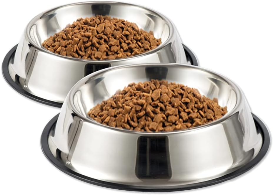 Stainless Steel Dog Bowls, 1 Cup/8oz Cat Bowl Water and Food with Rubber Base, Pet Bowls for Small Dogs, Cats, Puppy, Rabbit and Kitten, 2Pack