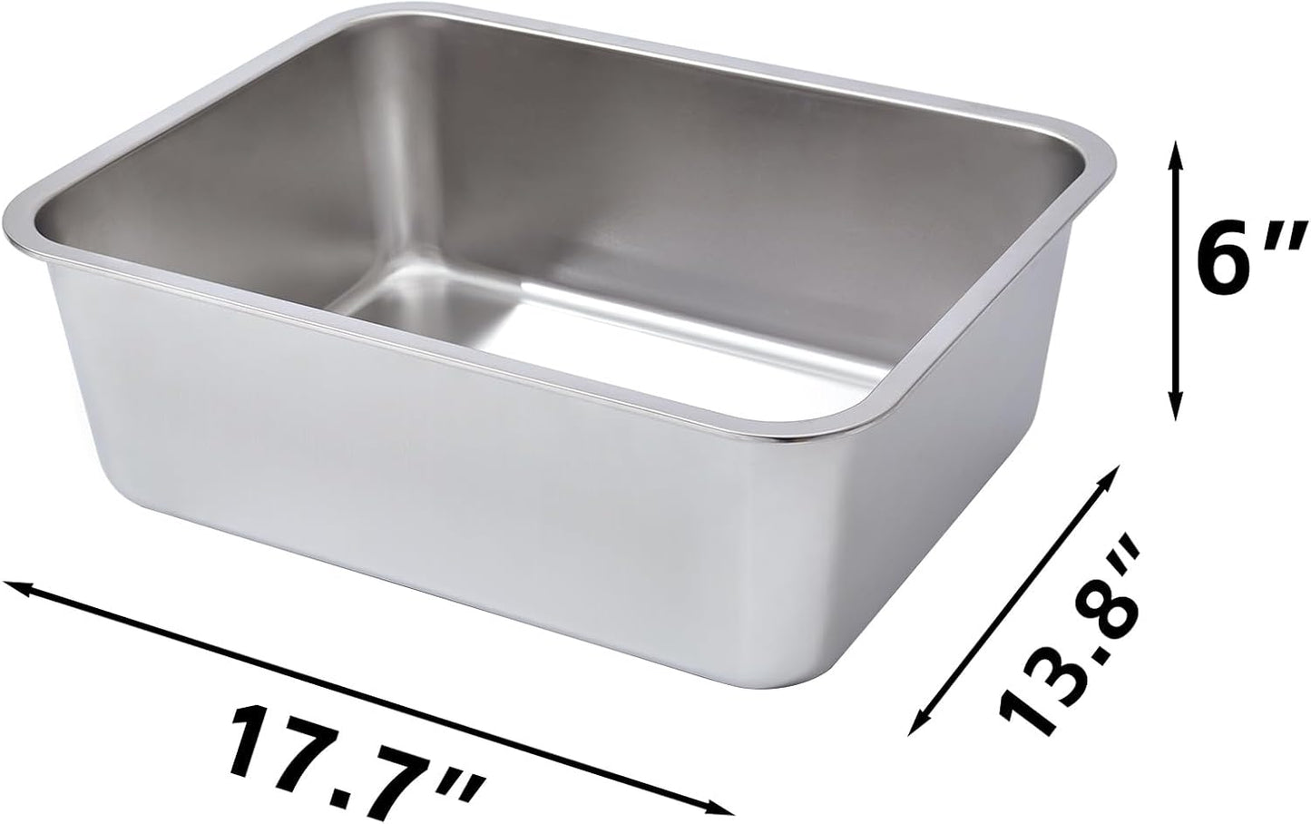 Stainless Steel Litter Box 2 Pack，Metal Litter Box Easy to Clean,Cat Litterbox Supplies for Kitten, Kitty, Rabbit, 6" High Side Cat Litter boxs,Stainless Steel LitterBox, No Smell,Non Stick