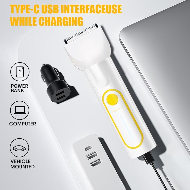 Dog Clippers Grooming Kit, 4-in-1 Electric Cordless Low-Noise Dog Paw Trimmer, Shave, Nail Trimmer and Nail Grinder Suitable for Small and Medium-Sized Pet (White)