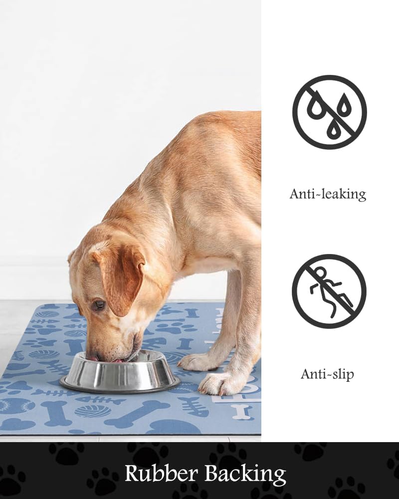 Pet Feeding Mat-Absorbent Dog Mat for Food and Water Bowl-No Stains Quick Dry Water Dispenser Mat-Dog Accessories Pet Supplies-Bowl for Messy Drinkers（Bone,12"x19"