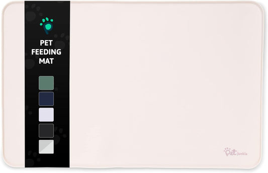 Silicone Dog Mat for Water Bowl and Food Dish, Pet Mat for Floors, Waterproof Dog Food Tray (Off-White Light Lavender)