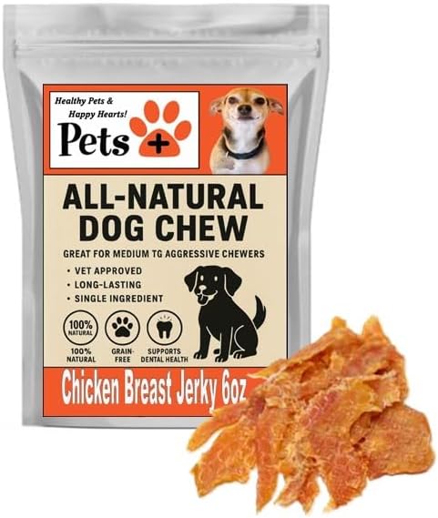 Pets Plus Premium Dog Treats – Chicken Jerky, 6 oz | All-Natural, High-Protein Dog Chews, Grain-Free Healthy Treats for Training, Rewards & Dental Support