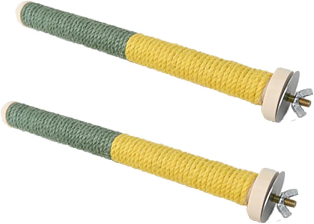 2pc Bird Perch Woven Rope Wooden Stand, Colored Solid Hemp Rope Bird Perches for Cage（9.85IN）