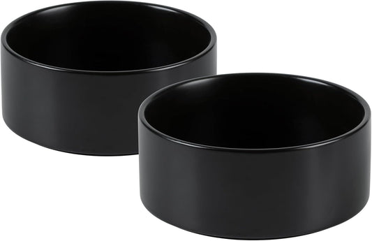 Ceramic 5.1inch Set of 2 Dog and Cat Bowls, Food and Water Feeder for Small Breed Dogs, Kitty, Cats, 2pcs Dog & Cat Dishes(2 Bowls, Black)