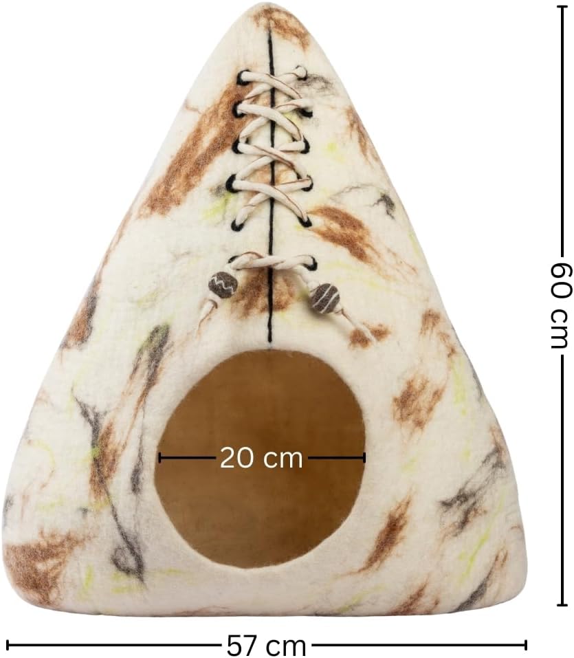 Luxurious Eco-Friendly Merino Wool Cat Cave Bed Teepee Design - Foldable Hideaway Pod for Indoor Cats - Premium Felt Kitten Beds - Covered Cat House for Ultimate Cozy Comfort by Woolygon