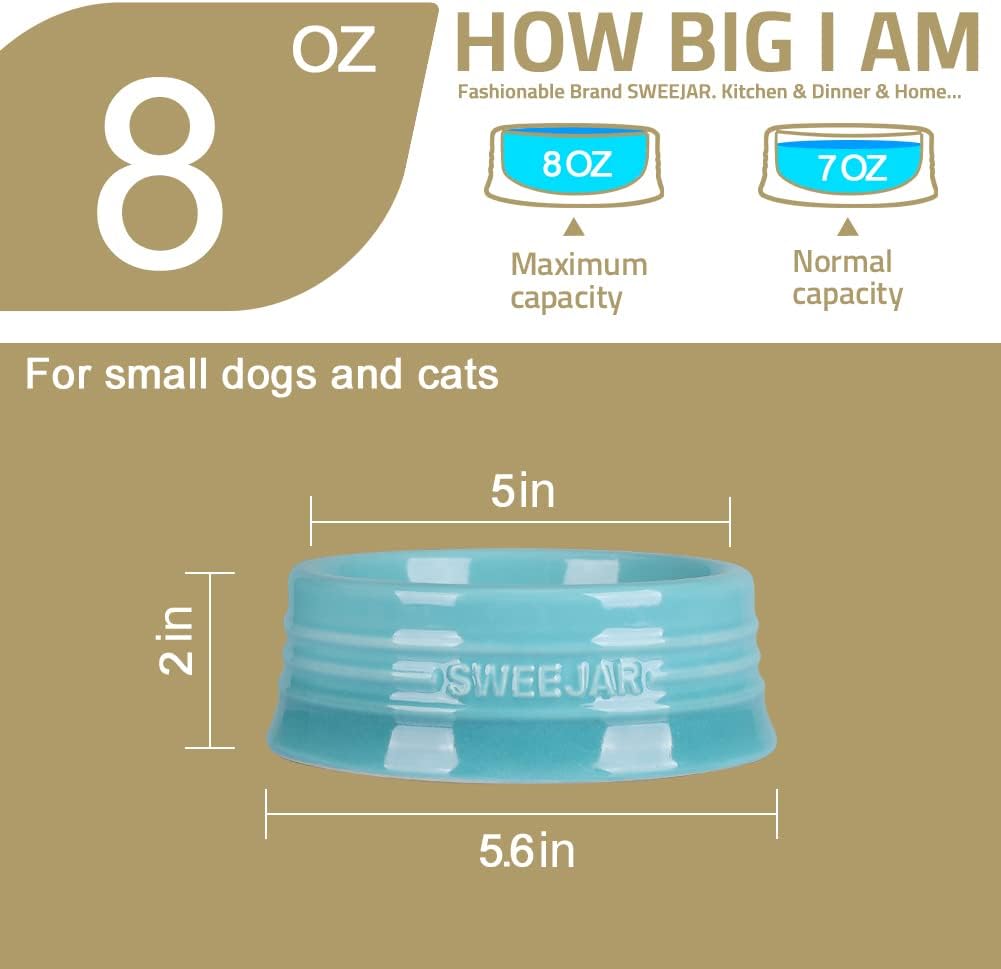 Sweejar Gradient Dog Bowl, Ceramic Dog Food Dish for Puppy and Kitten, Porcelain Pet Bowl for Food and Water 8 oz (Gradient Light Blue)