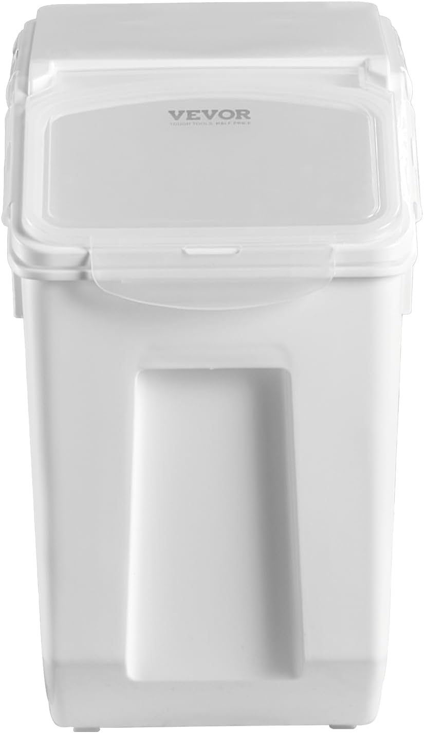 VEVOR Rice Storage Container, 3.5Gal/15Lx2 + 4.5Gal/20Lx2 Large Dog Food Dispenser Bin, Kitchen Ingredient Grain Cereal Bin, Pet food Containers with Wheels, 4 Measuring Cups, Airtight Lid, 4 Pack