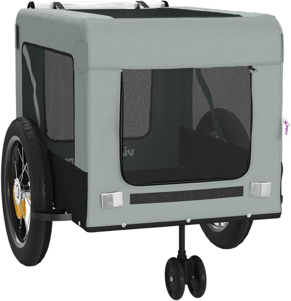 Tidyard Pet Bike Trailer Gray and Black Oxford Fabric and Iron Pet Bicycle Carrier, Animal Bike Stroller for Cat, Puppy, Dog, Outdoor, Travel Style C