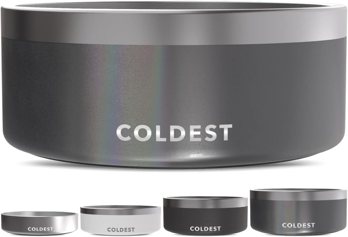 Coldest Dog Bowl - Anti Rust Metal, Non Slip, 3 Layers Insulated Stainless Steel Dog Bowls - Spill Proof & Heavy Duty - Water Bowl for Dogs, Cats & Pets, Dish Washer Safe (100 oz,Stardust Glitter)