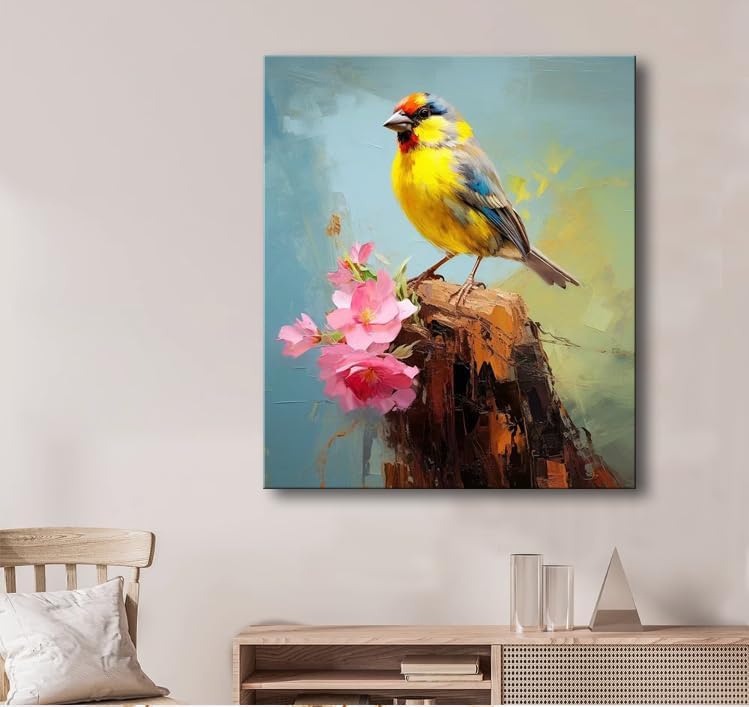 Bathroom Bird Decor Wall Art, Watercolor Bird Picture Canvas Wall Art Decor for Living Room Farmhouse Bathroom Decoration Framed Office Decor Kitchen Accessories 12"x15" 1 PCS