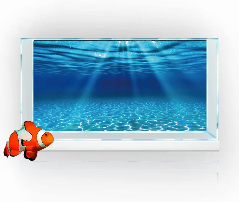 Natural Undersea Aquarium Background, Underwater Ocean Sunlight Fish Tank Background 24X16IN with 8 EVA Double-Sided Tape