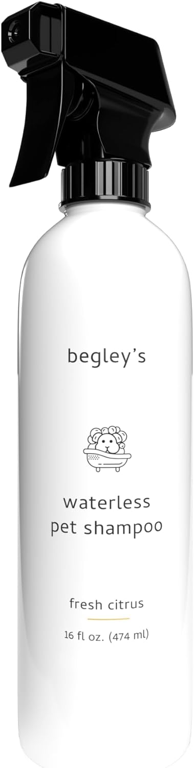 Begley's No Rinse Waterless Pet Shampoo, Bathless Cleaning, Deodorizing, and Odor Removal for a Shiny, Fresh Smelling Coat - Effective for Dogs, Puppies, and Cats - Fresh Citrus Scent