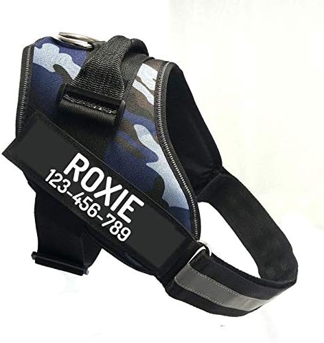 PawPawify Custom No Pull Dog Harness with Name and Phone Number, Heavy Duty Personalized Pet Vest to Prevent Tugging, Pulling, or Choking, Training and Walking (Camouflage Navy, XS (5-9LBS))