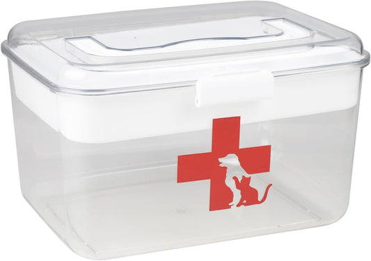 2 Layers Dog First Aid Kit box,Large First Aid Kit Bin,Medic Box for Dog Cat,Empty First Aid Box,Medicine Organizer with Built in Handle,Family or Dog Travel Camping Emergency Tool Set