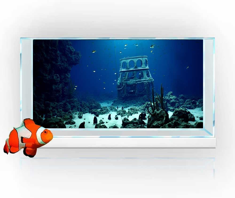 72X24IN Natural Underwater Aquarium Background, Pictures 3D Fish Reef Fish Tank Decoration Background, with 8 EVA Double-Sided Tape