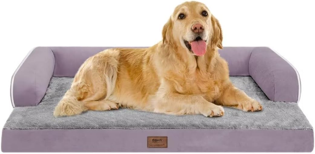 Orthopedic Large Dog Bed Washable, Dog Beds with Washable Removable Cover, XLarge Orthopedic Dog Beds for XLarge Dogs, Waterproof Pet Beds and Non-Slip Bottom, Extra Purple Large Dog Bed