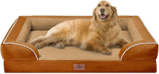 Comfort Expression XL Orthopedic Dog Beds, Waterproof Extra Large Dog Beds with Bolster, Washable Pet Sofa Couch with Removable Cover & Non-Slip Bottom(X-Large,Caramel)