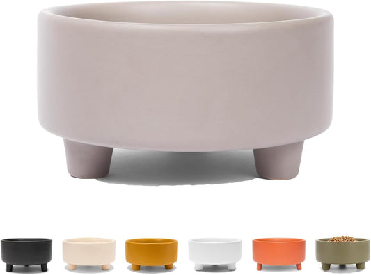 Waggo Uplift Ceramic Dog Bowl for Small Medium and Large Breeds - Heavyweight and Durable Pet Food and Water Dish Crock, Dishwasher Safe, Modern, Elevated Feeder (Vintage Grey, Medium)