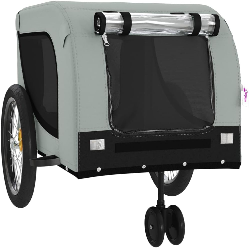 Tidyard Pet Bike Trailer Gray and Black Oxford Fabric and Iron Pet Bicycle Carrier, Animal Bike Stroller for Cat, Puppy, Dog, Outdoor, Travel Style A