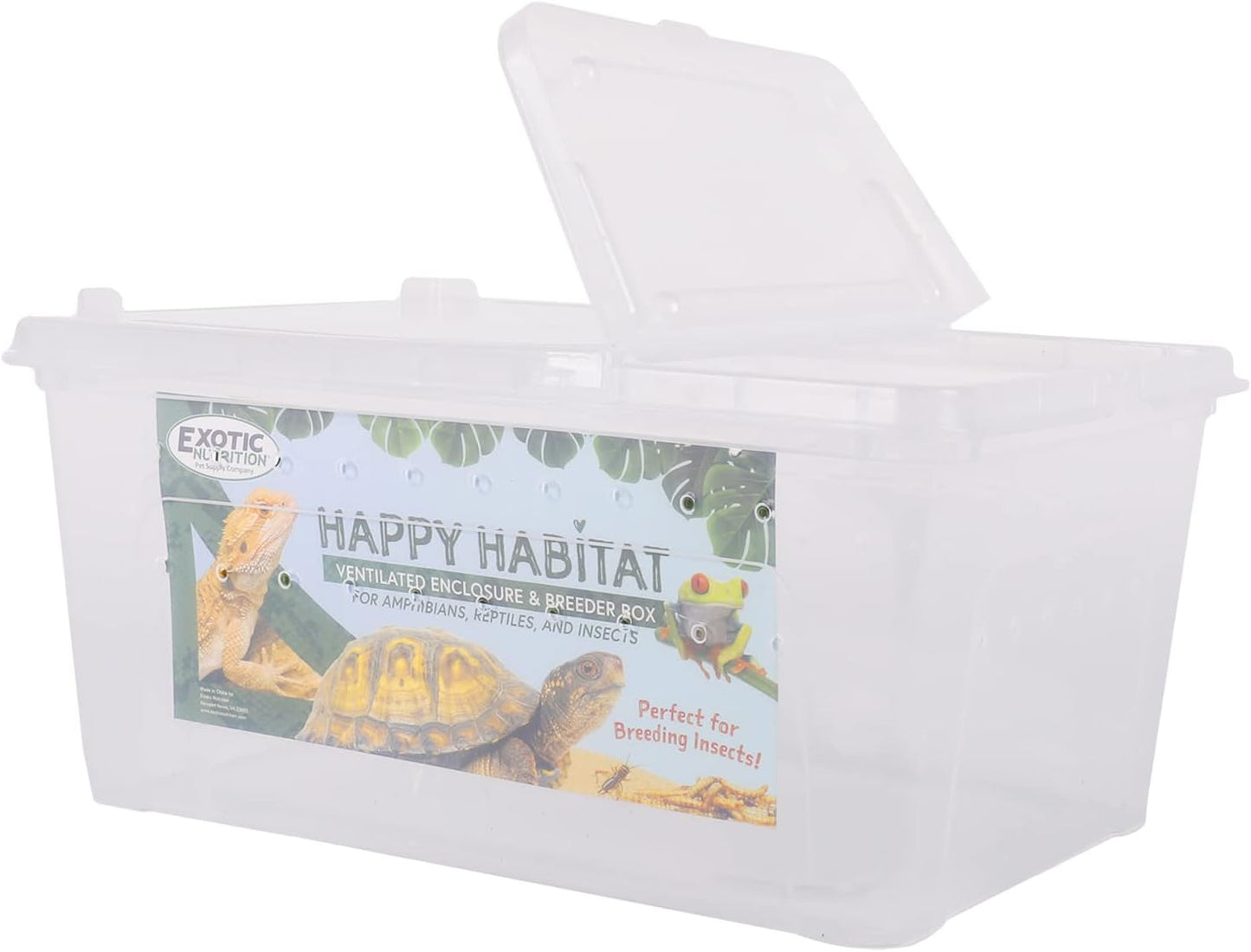 Happy Habitat - Ventilated Enclosure & Breeder Box - for Live Feeder Insects, Reptiles, Amphibians & Other Small Pets - Durable Plastic Portable Terrarium (Medium)