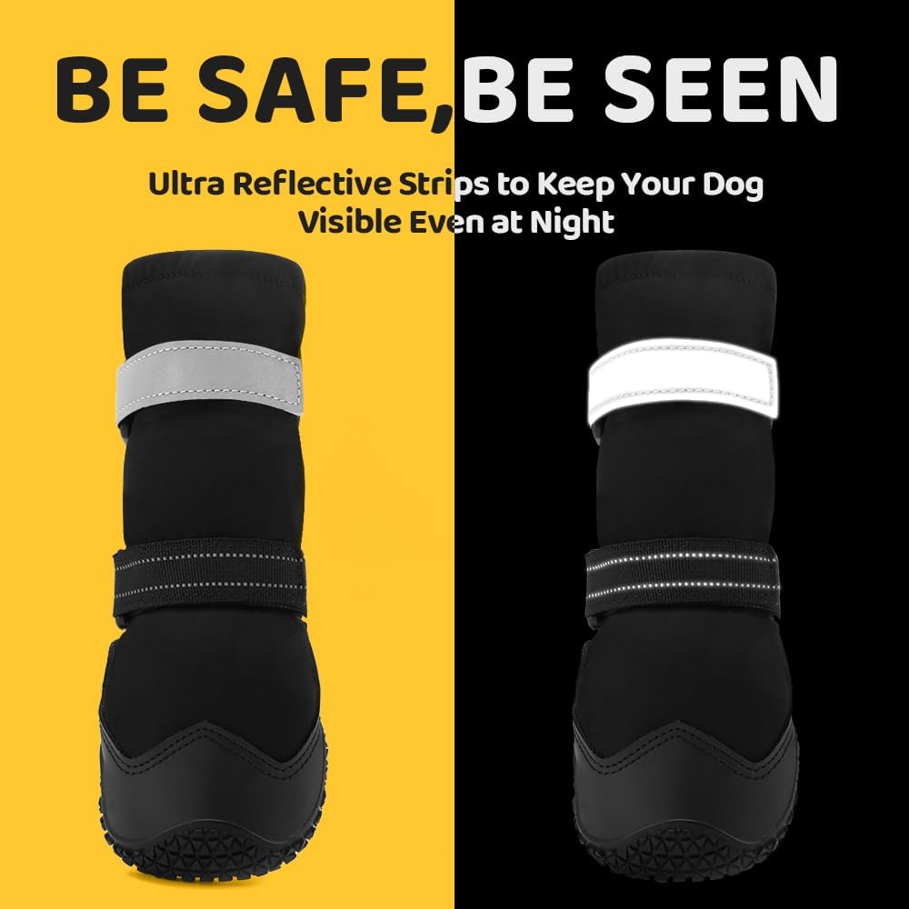 Hcpet Dog Shoes, Dog Boots & Paw Protectors for Winter Snowy Days, Rainy Weather, Outdoor Anti-Slip Sole Dog Booties for Hardwood Floor Black-Leg 6