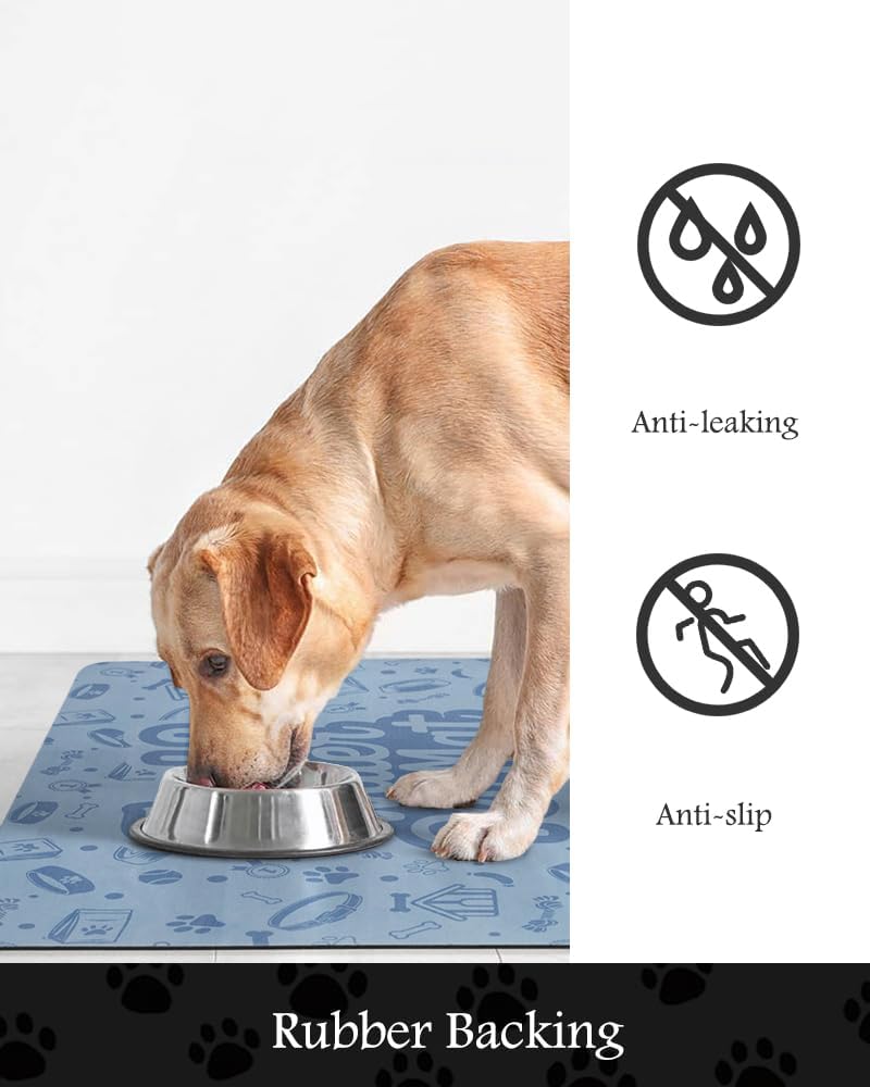 Pet Feeding Mat-Absorbent Dog Mat for Food and Water Bowl-No Stains Quick Dry Water Dispenser Mat-Dog Accessories Pet Supplies-Bowl for Messy Drinkers（Words,16"x24"
