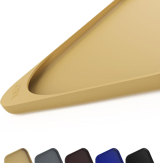 Silicone Pet Feeding Mat with Raised Edge & Residue Collection Pocket for Food and Water, Dog Bowl Mats, Cat Bowls Placemat with High Lip for Floor Waterproof, 22 x 14 x 0.8 Beige