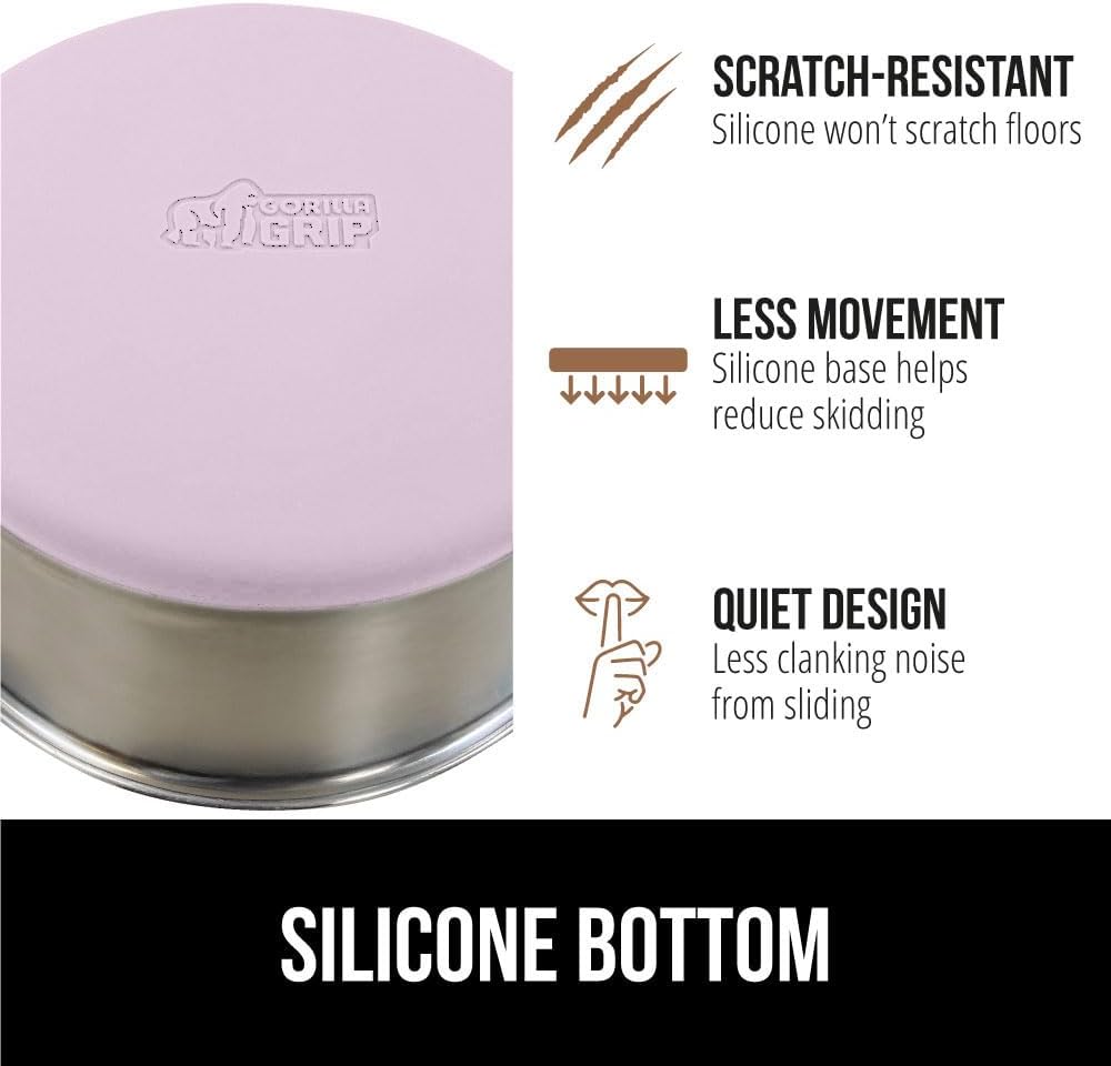 GORILLA GRIP Set of 2 Dog Bowls, Heavy Duty Metal Food and Water Bowl for Feeding Dogs and Cats, Dishwasher Safe, Rust Resistant Stainless Steel, BPA Free Rubber Base, Holds 1 Cup (8 fl oz), Lt Pink