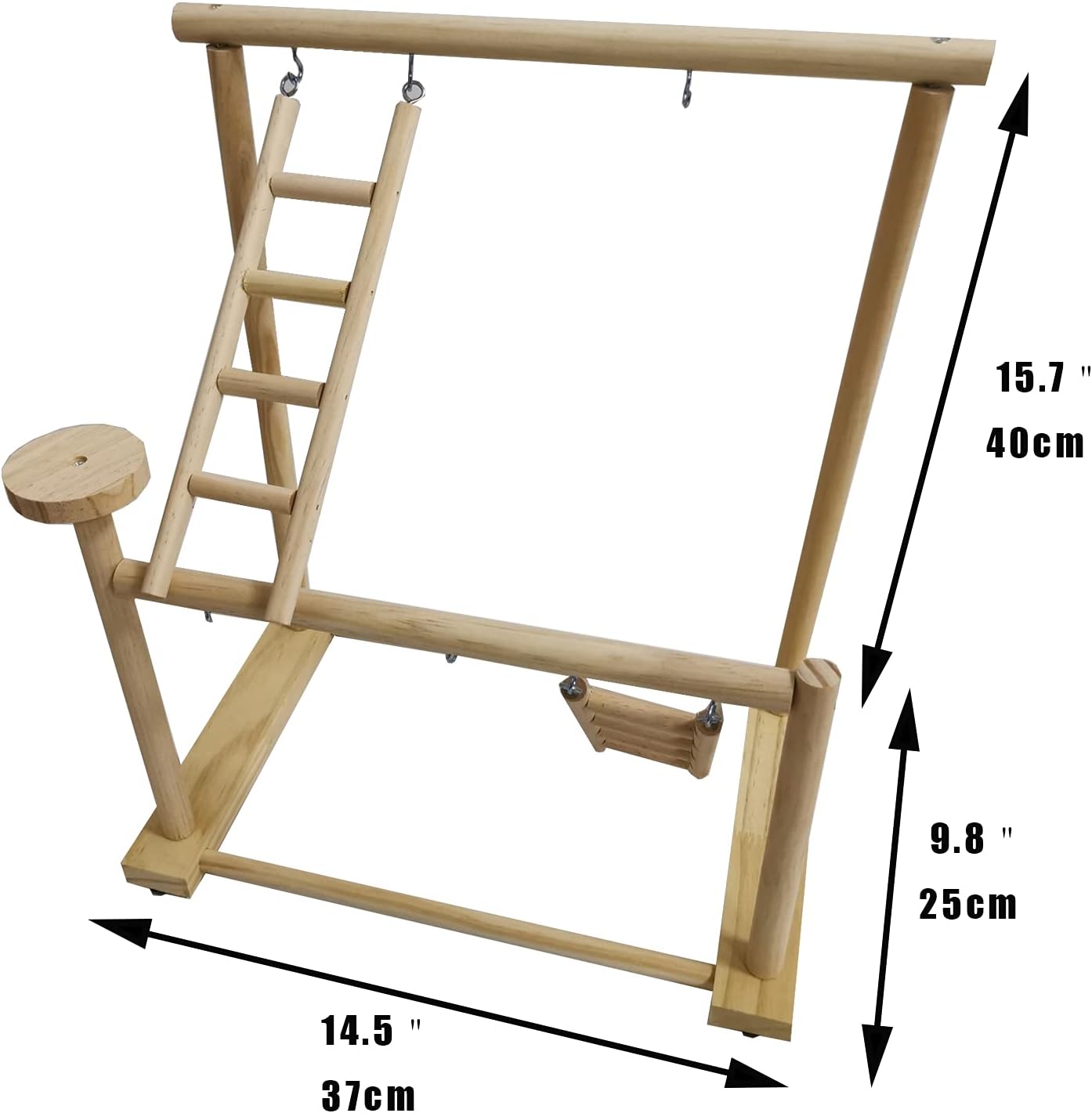 Parrots Playground, Bird Play Gym Wood Perch Stand Colours Revolving Climb Ladders Swing Chewing Toys with Parakeet Feeding Cups Exercise Activity Center for Conure Cockatiel Lovebirds(Include a Tray)
