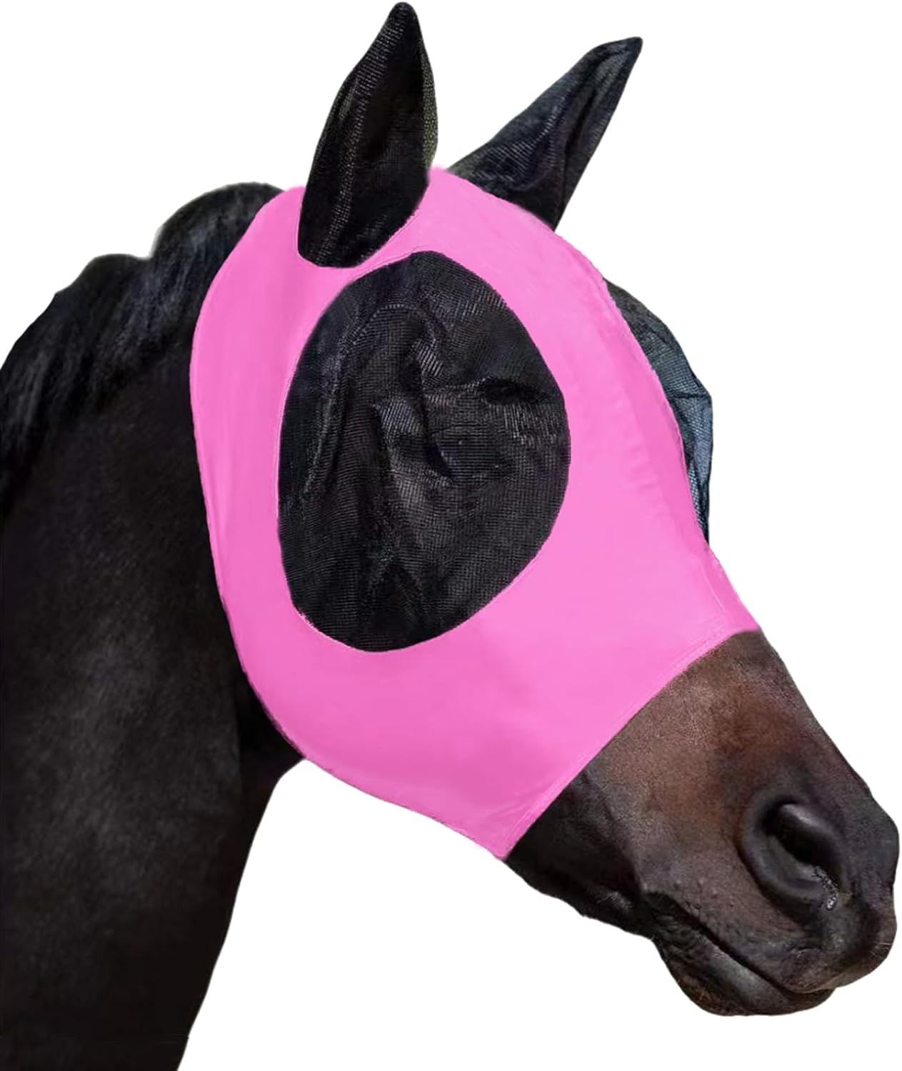 Horse Fly Mask with Ears, Comfortable Fit Stretch Fabric with UV Protection Soft on Skin Breathability for Small/Medium Size Horses (Pink)