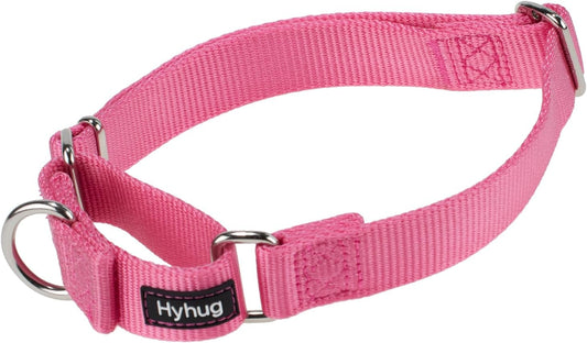 Hyhug Improved Design Nylon Webbing, Cold Water Washing Does Not Fade, Not Polluting Dog Hair, Wear Resistant and Not Prone to Fuzzing. No Slip Training Martingale Collar. (Candy Pink, Small)