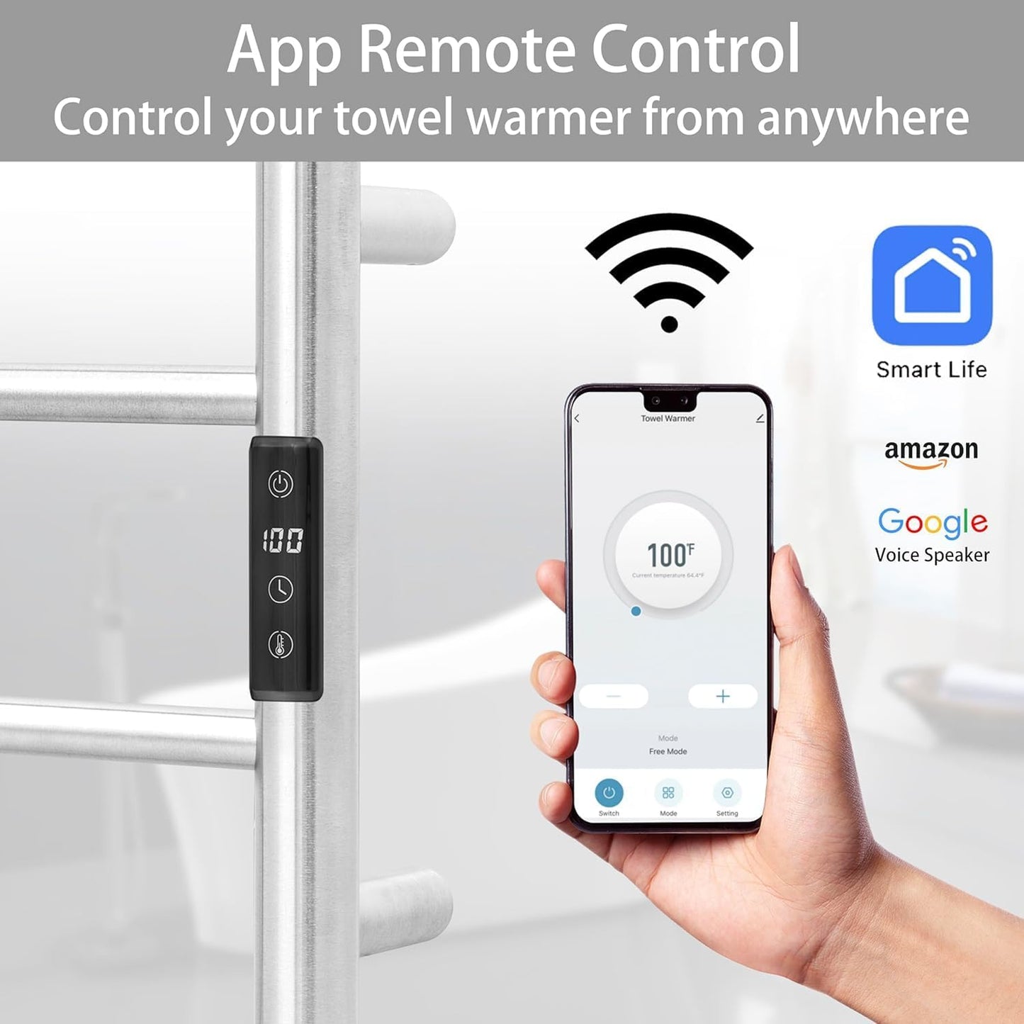 KEG Smart WiFi Towel Warmer Wall Mounted with Built-in Timer and Temperature Adjust Control, 12 Bars Electric Stainless Steel Heated Towel Racks for Bathroom Brushed Nickel