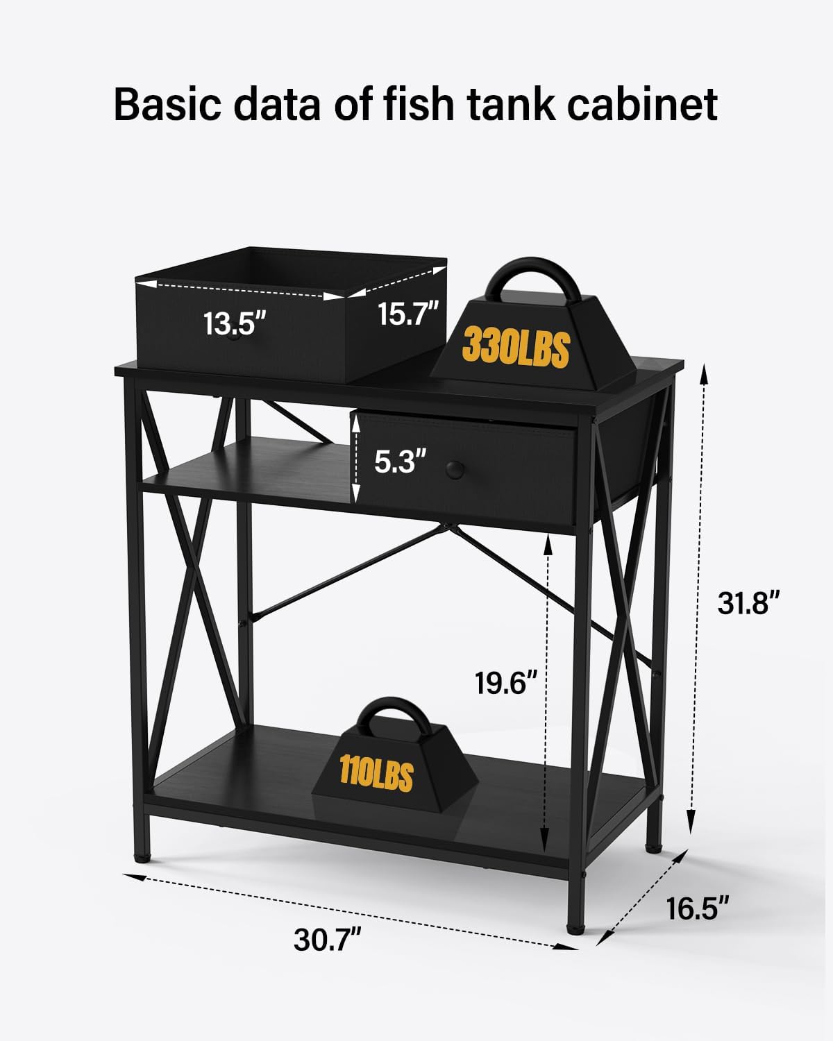 Fish Tank Stand 29 Gallon: Sturdy Aquarium Stand with Accessories Storage - Metal Fish Tank Table for 20-29 Gallon Reptile Breeder Turtle Terrarium - 30.7"x16.5" Weight Capacity 330 lbs