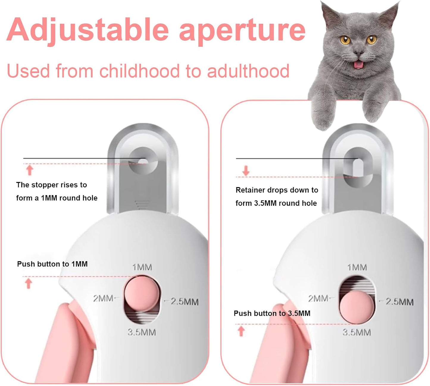 Pett Nail Clipper for Cats - Gentle Round-Hole Trimmer with Dust Storage | Adjustable Size & Hidden Nail File | Pet Grooming Tool for Safe & Loving Care (Pink)