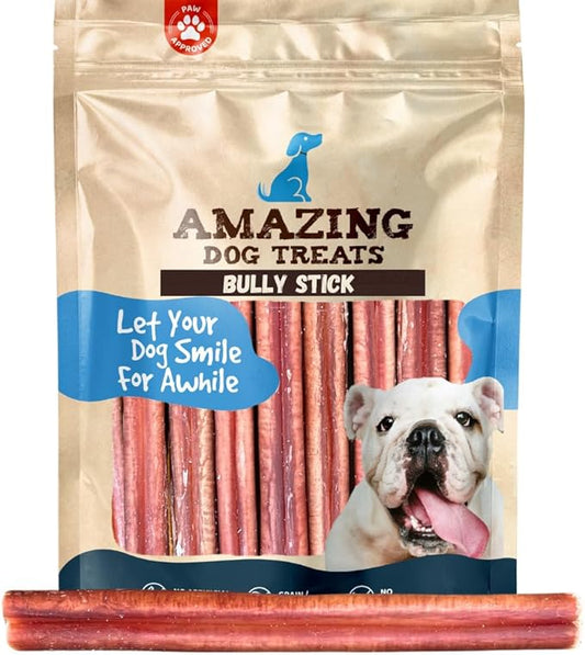 Amazing Dog Treats - Medium Size Bully Sticks (15 Pcs/Pack) - Long Lasting Bully Sticks for Small to Medium Dogs