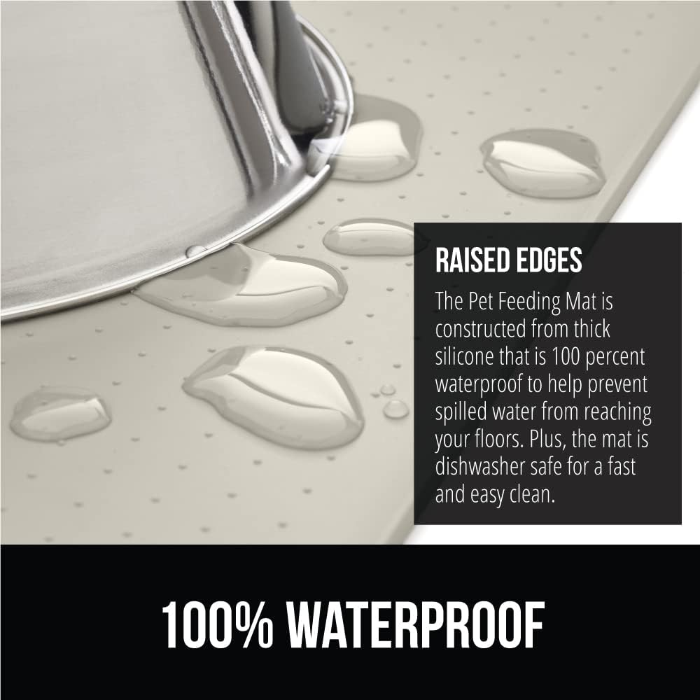 GORILLA GRIP 100% Waterproof Raised Edge BPA Free Silicone Pet Feeding Mat, Dog Cat Food Mats Contain Spills Protects Floors, Placemats for Cats and Dogs Water Bowl, Pets Accessories 18.5x11.5 Cream