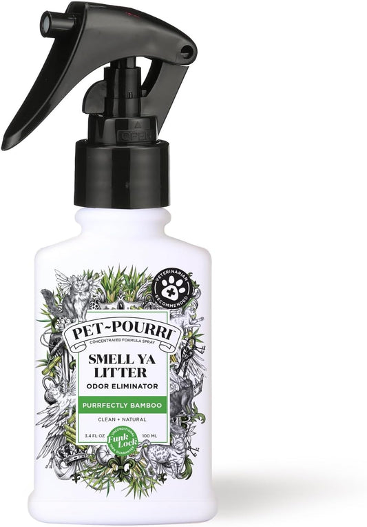 Pet-Pourri Smell Ya Litter Cat Litter Deodorizer Spray, 3.4 Fl Oz, Up to 170 Uses, Pet Odor Remover with Essential Oils for Air, Carpet, Urine, Vet Recommended, Bergamot Bamboo Scent