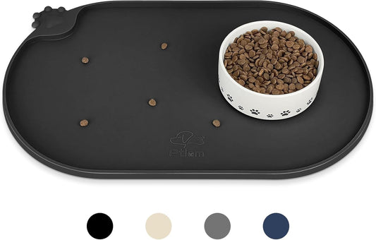 KPWACD Pet Placemat for Dog and Cat, Waterproof Silicone Dogs Feeding Bowl Mat Prevent Food and Water Overflow, High-Lips Puppy Dish Mats Suitable for Small Medium Big Pets, Black, 24" * 16"