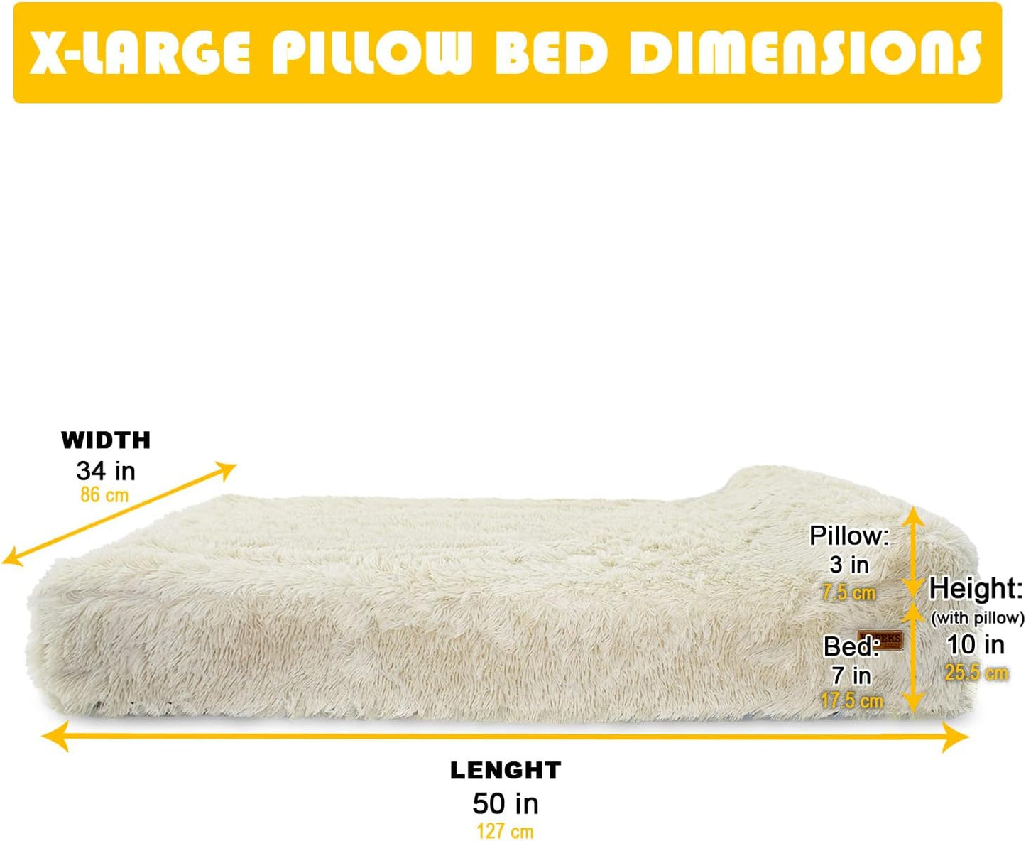 KOPEKS Orthopedic Memory Foam Dog Bed 7" Inch Thick Extra Large Dog Bed with Pillow Fluffy Brown 50"x34"x10" Includes Waterproof Liner & Durable Removable Cover with Smart Design