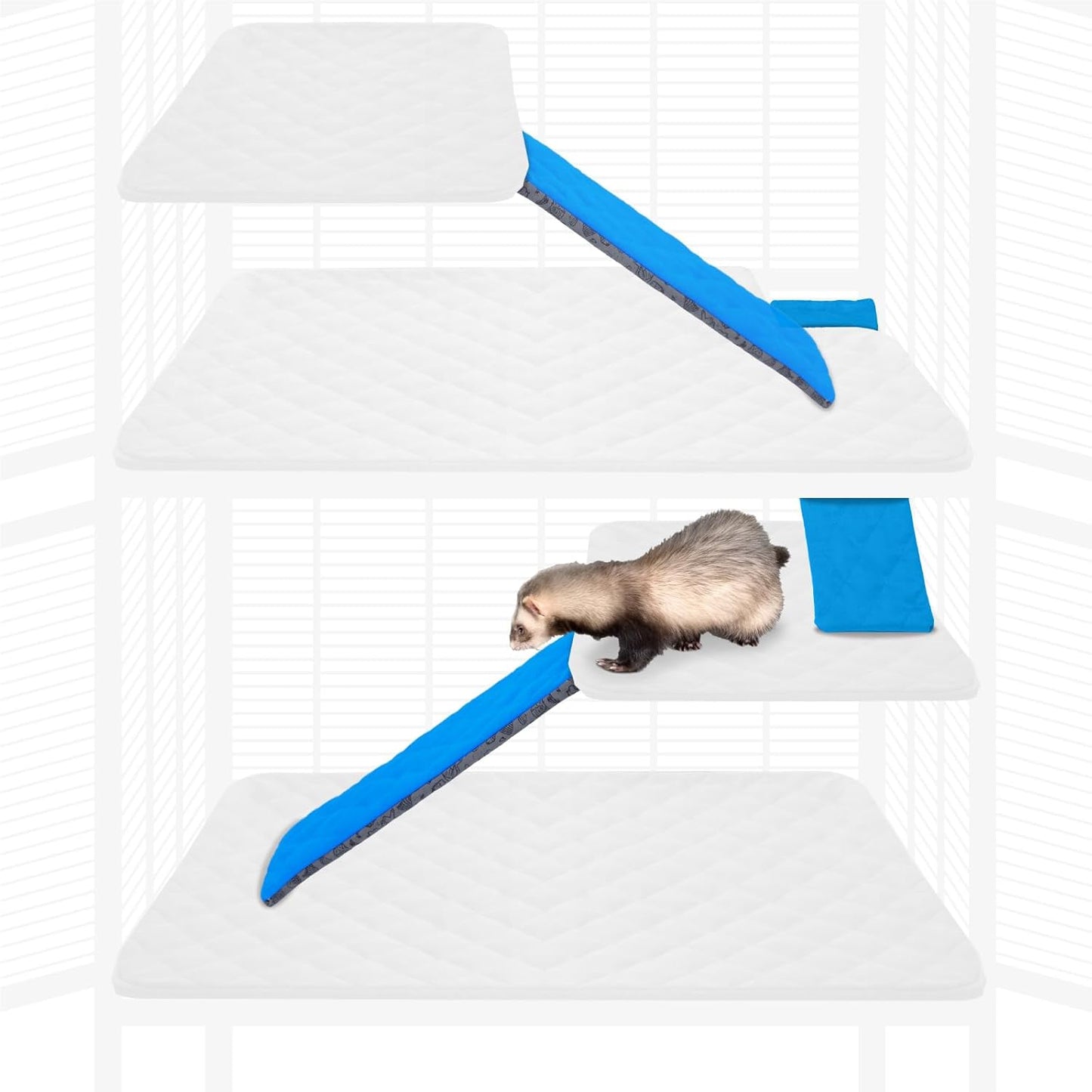 Paw Inspired® Fleece Liners for Ferret Nation, Critter Nation * Cage Ramp for Ferrets, Rats, Chinchillas, Hedgehogs & Other Small Animals (Blue, Ramp Cover - 3 Pack)