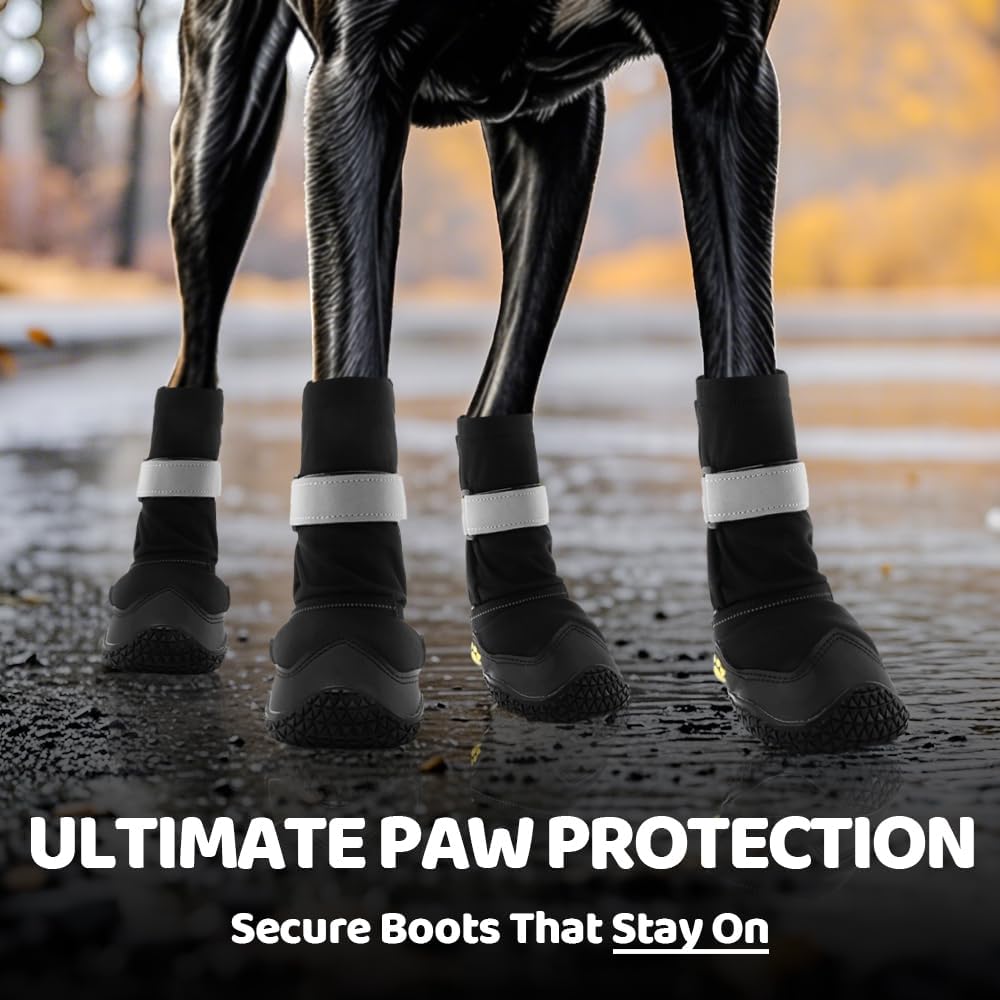 Hcpet Dog Shoes, Dog Boots & Paw Protectors for Winter Snowy Days, Rainy Weather, Outdoor Anti-Slip Sole Dog Booties for Hardwood Floor Black-Leg 1