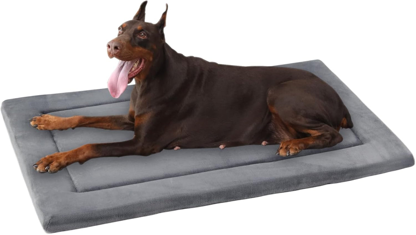 KHONSU PET Dog Bed Mat for Crate 1.1in Slim Cooling Pad Reversible Flannel & Waterproof Canva for Dogs up to 110 lbs