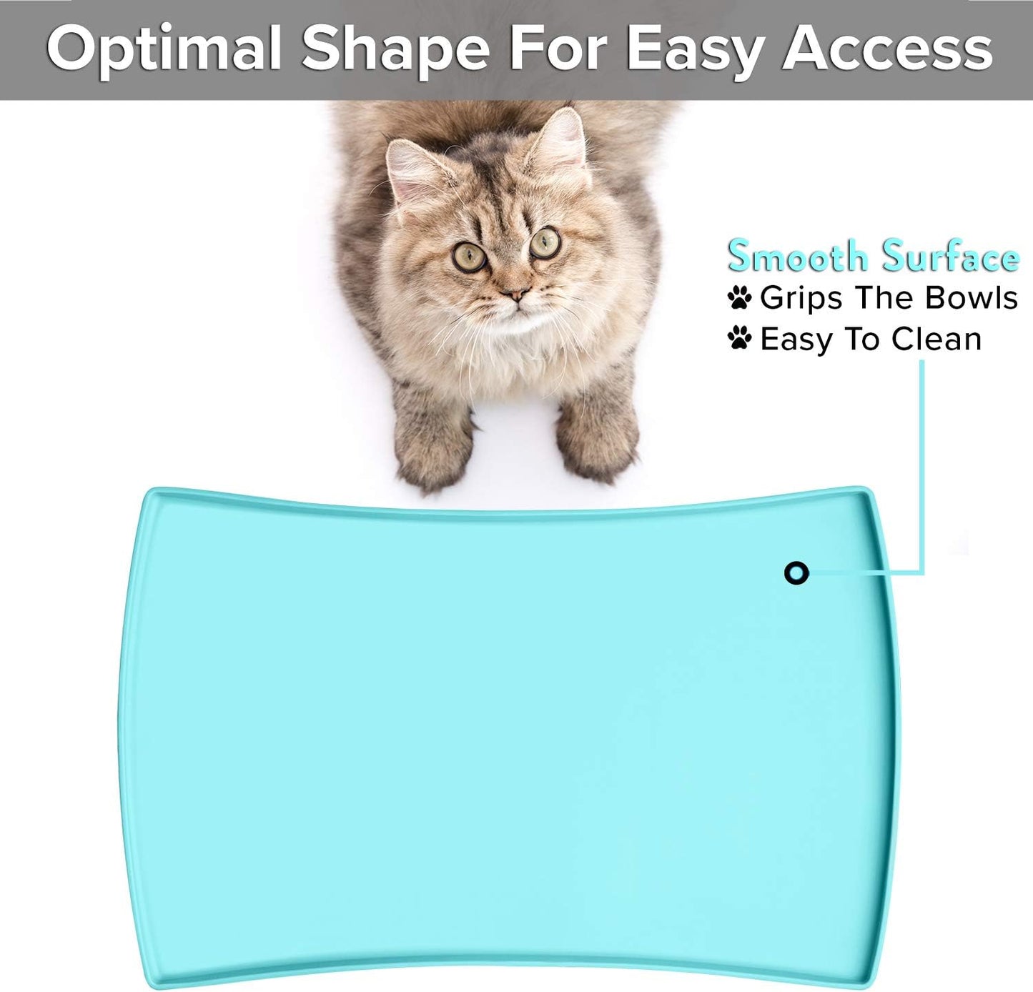 CatGuru Cat Food Mat, Small & Large Pet Feeding Mat, 100% Waterproof Cat Placemat for Food and Water, Non-Slip Silicone Mats for Cats Bowls or Water Fountain (Large, Aruba)