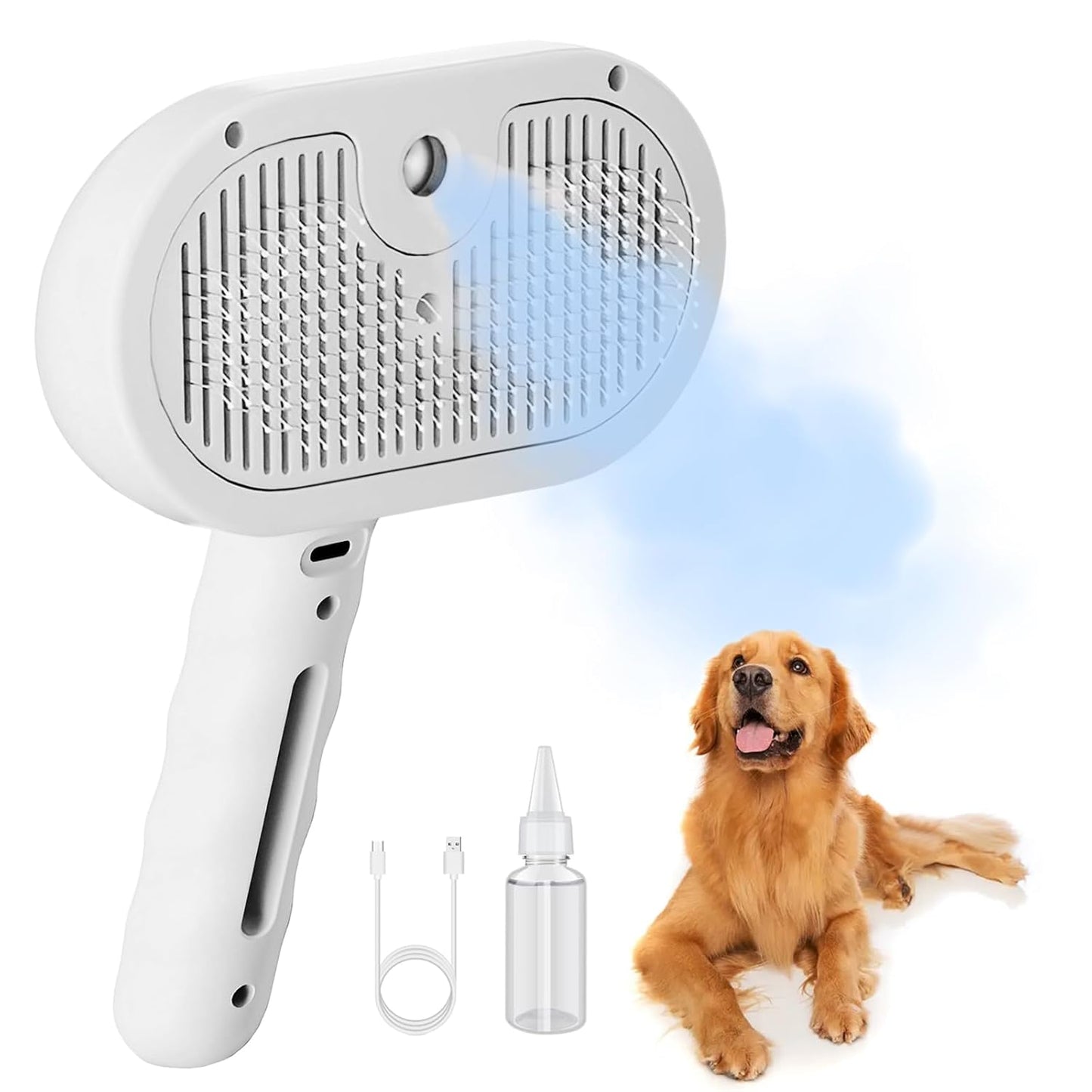 Dog Steam Brush 3 in 1 Cat Brush with Steam and Release Button Grooming Tool for Indoor Pets Dogs Hair Removal Shedding Water for Small Animals Long Short Haired(WHITE)