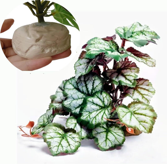 Reptile Plants for Terrarium Decor,Amphibian Habitat Decor,Artificial Plants for Gecko Chameleon Snake Tortoise Tank Accessories with Base (Green heuchera micrantha)