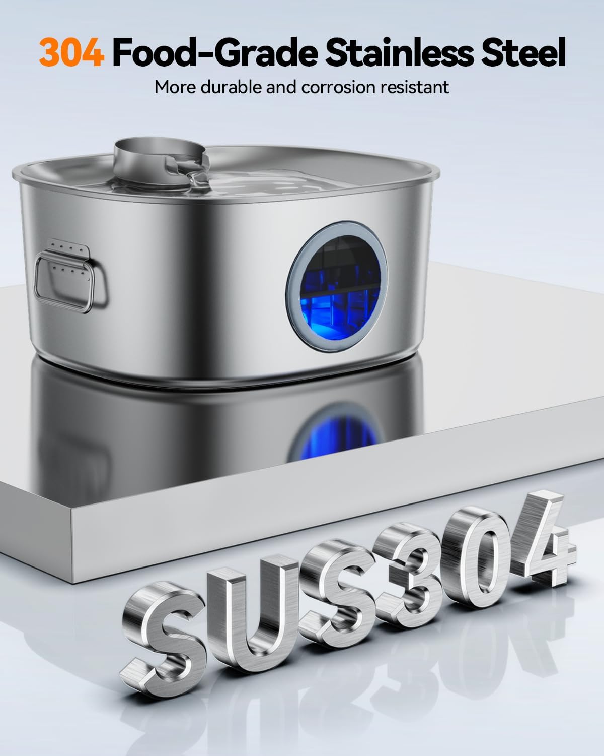 Dog Water Fountain Stainless Steel, 11L/2.8Gal Large Pet Water Fountain for Large Dogs Inside, Dog Fountain Water Bowl Automatic Dispenser with Visible Window & LED, Ultra Quiet for Dogs and Multi-Pet