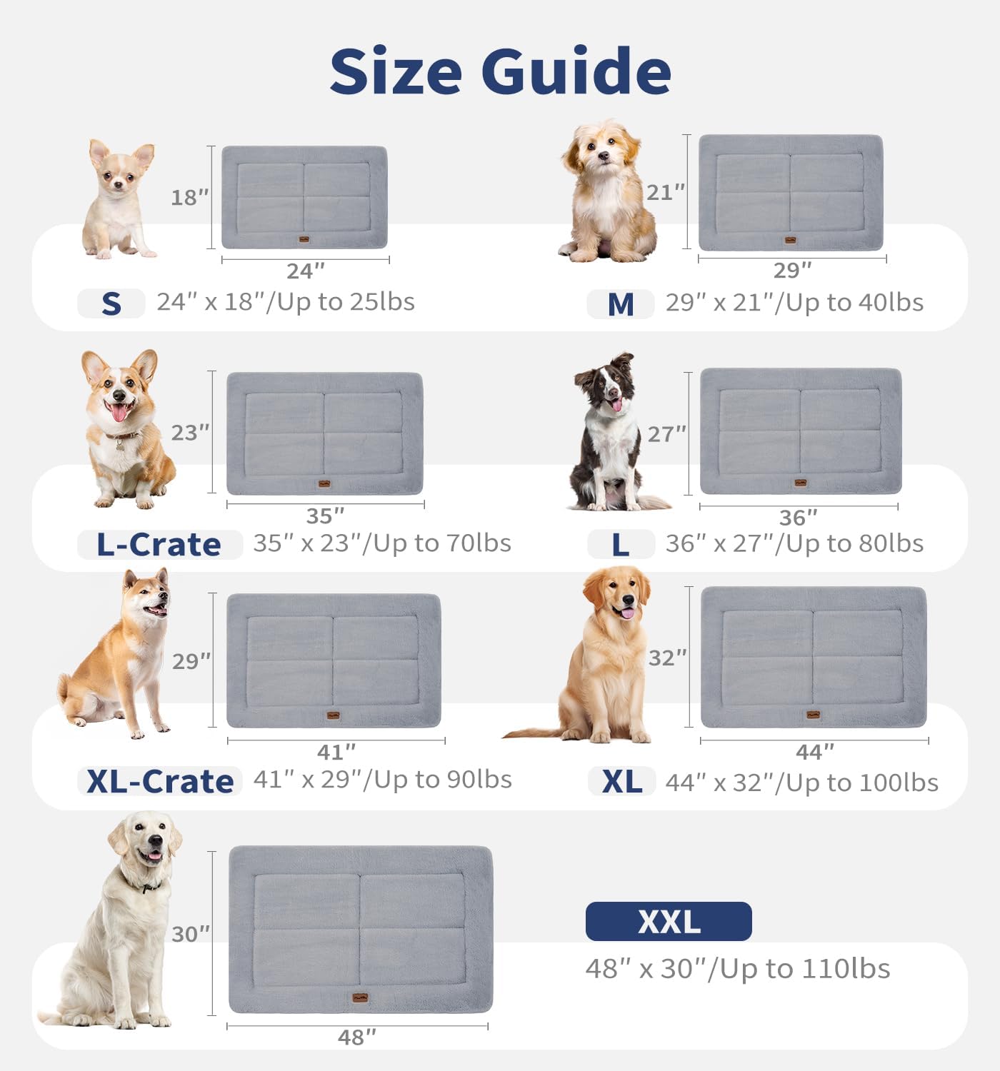 Made4Pets Dog Crate Pad Bed for Extra Large Dogs, Washable & Reversible, Anti-Slip Kennel Mat for Cozy Sleeping, Soft Fluffy Dog Bed for Indoor & Outdoor Use, 48"x30", Gray