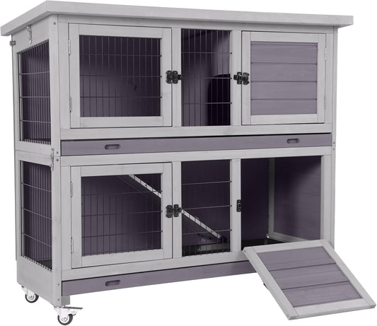 GUTINNEEN Folding Rabbit Hutch Indoor Bunny Cage in No Time Assemble Guinea Pig Cage Rabbit House Movable